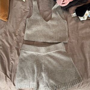 Cozy Knit Tank and Shorts Set in Gray
